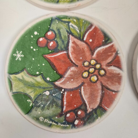 Christmas Poinsettia Coasters – Holiday Drink Coaster Set, Festive Ceramic - Picture 9 of 9